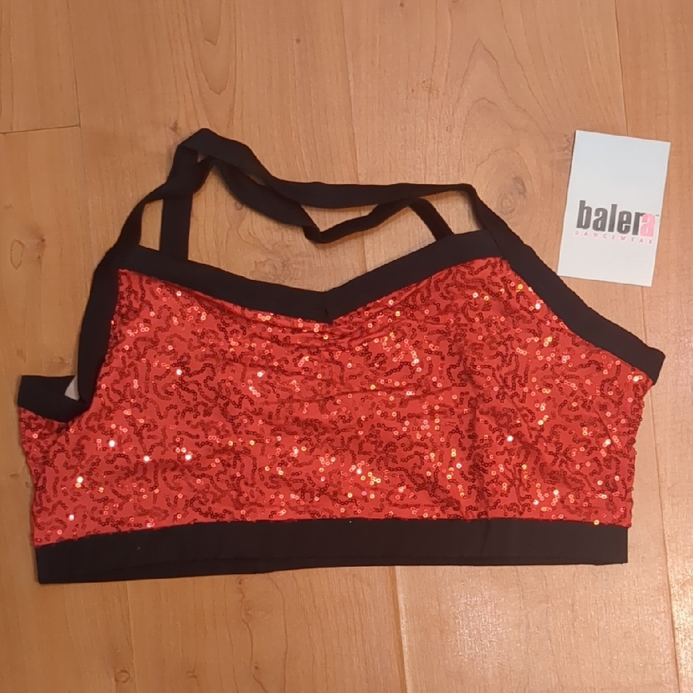 Balera Red Asymmetrical Sequin Crop Top